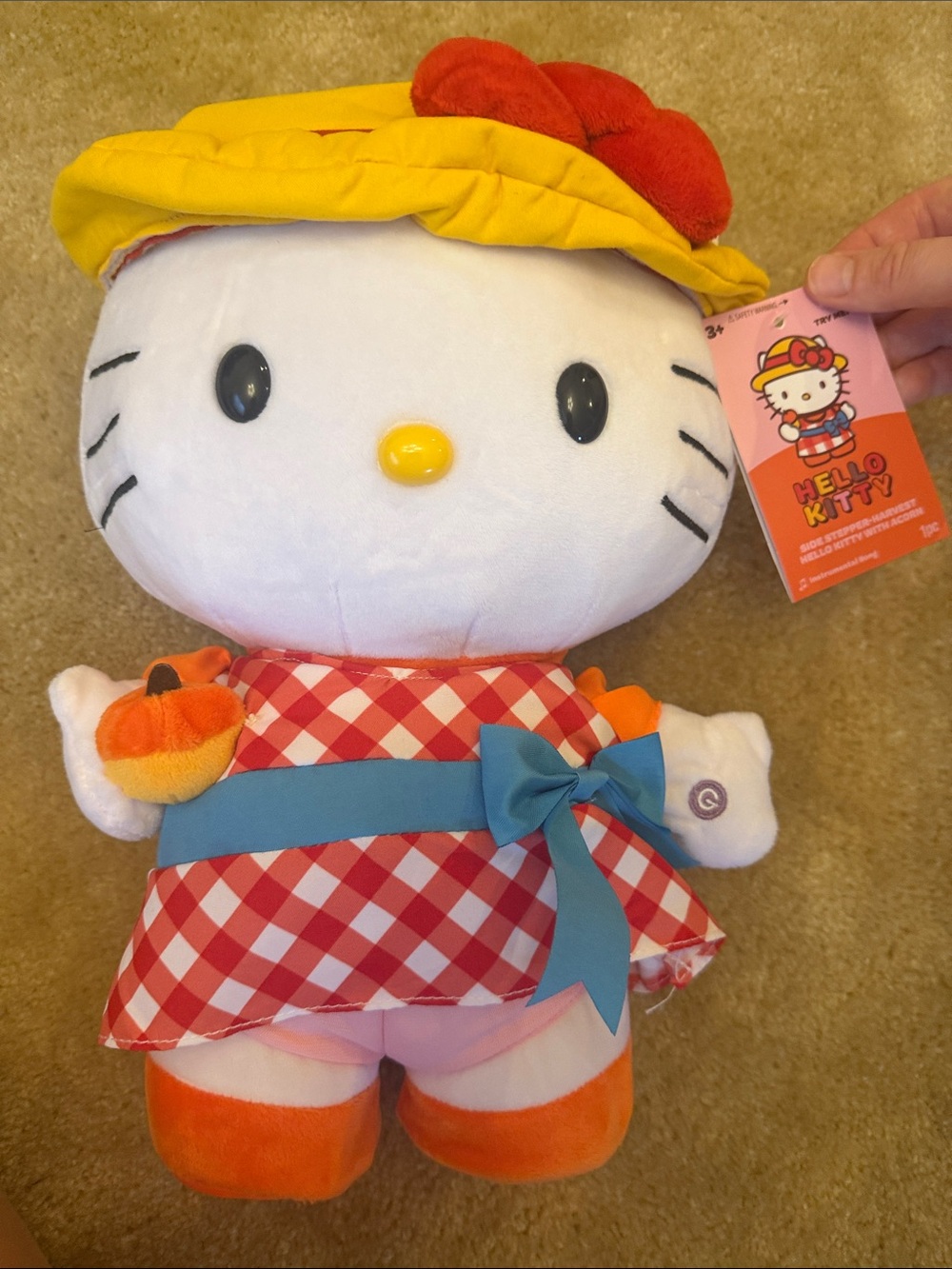 Sanrio Hello Kitty Plush in Yellow Hat with Red Gingham Dress
